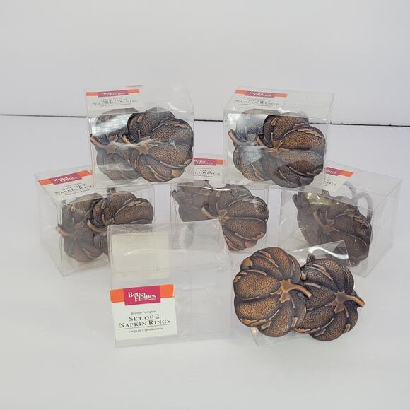 BETTER HOMES AND GARDENS NAPKIN RINGS BRONZE PLATED PUMPKIN 12 FALL HALLOWEEN - Picture 2 of 5